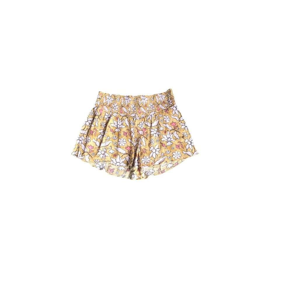 Aerie Yellow and Purple Flower Print Pull On Shorts